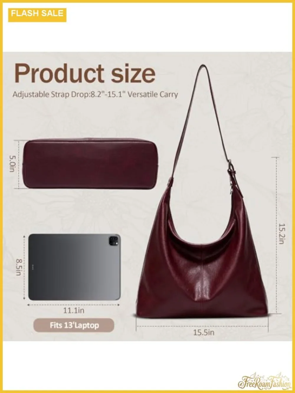 Large Vegan Leather Slouchy Hobo Bag Women Adjustable Strap Shoulder Work Purse